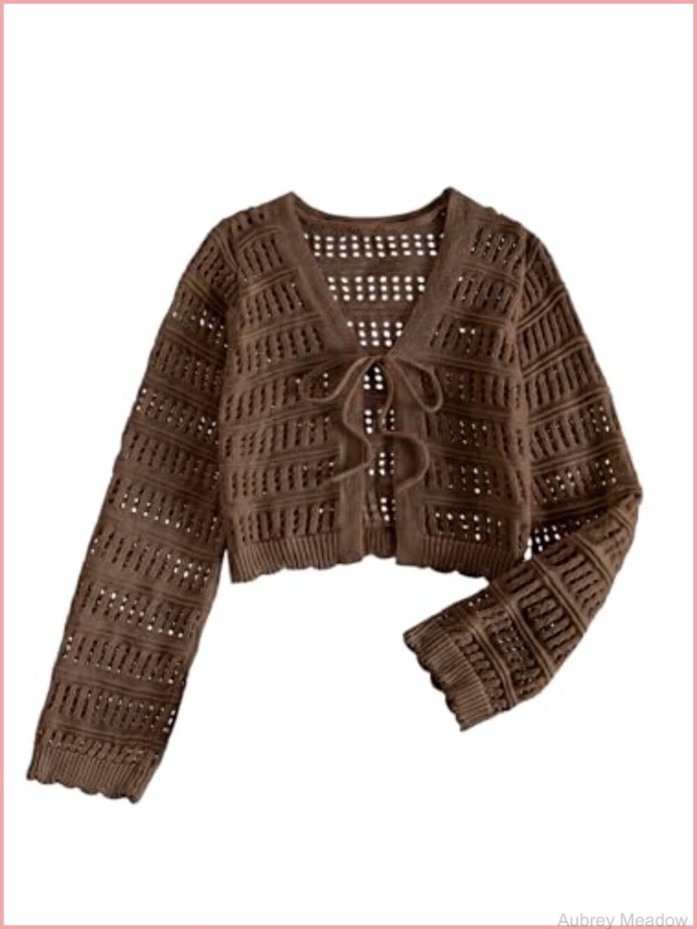 Tie Front Crochet Cropped Knit Cardigan V Neck Long Sleeve